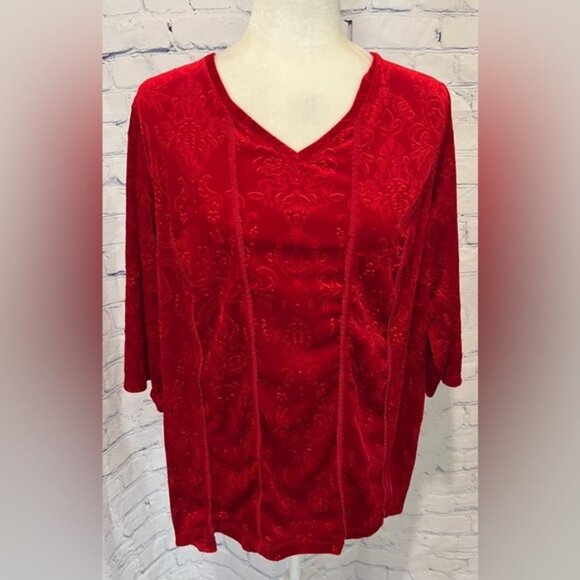 Catherines Embossed Tunic Blouse Women’s 14/16 W Petite Red - Picture 1 of 6